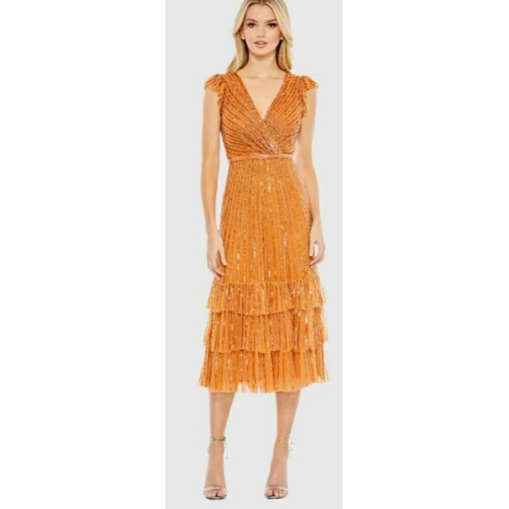 Mac Duggal Sz 16 Sequins Beaded Embellished Midi Dress NWOT